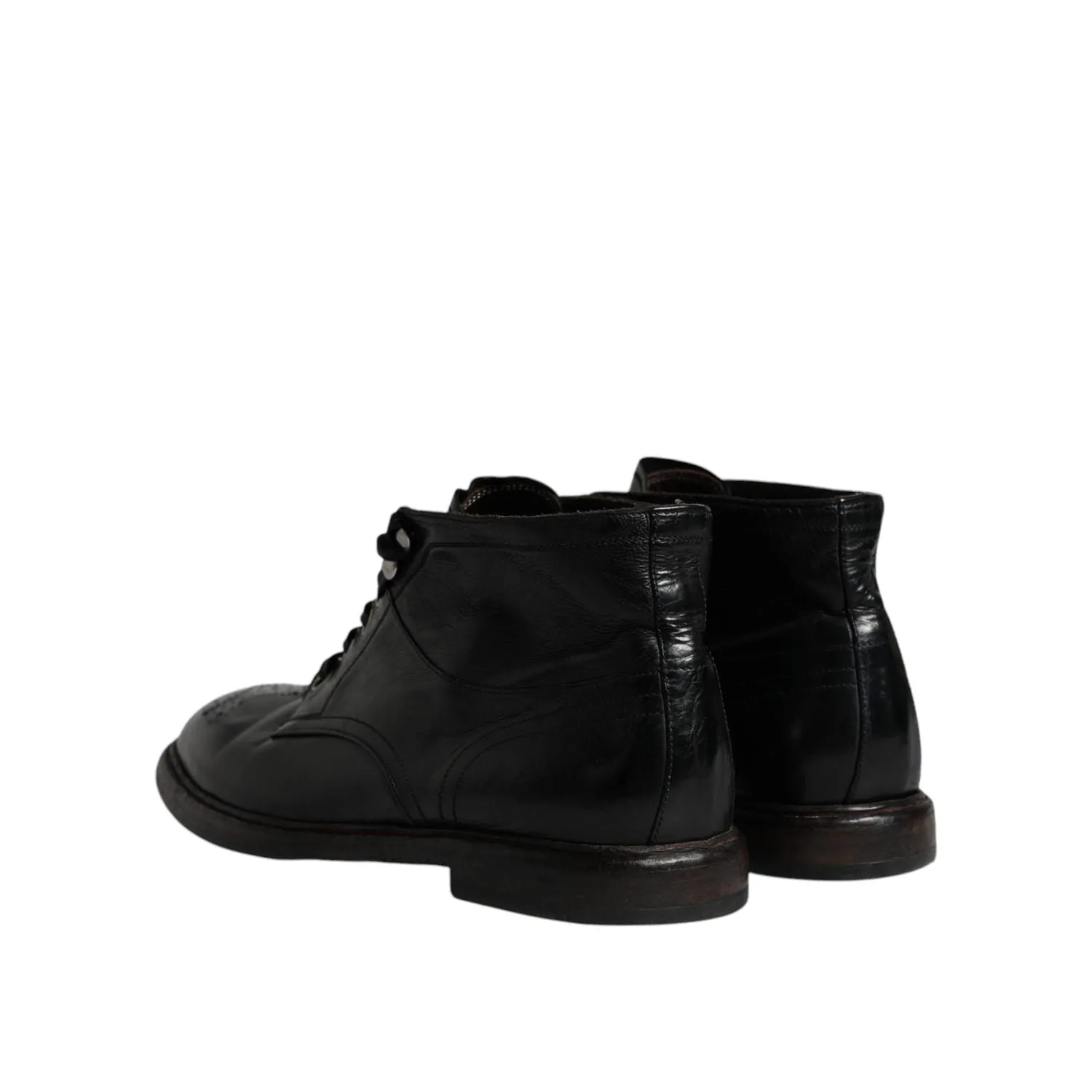 Dolce & Gabbana Black Leather Men Short Boots Lace Up Shoes Over The Knee High Flat Boots