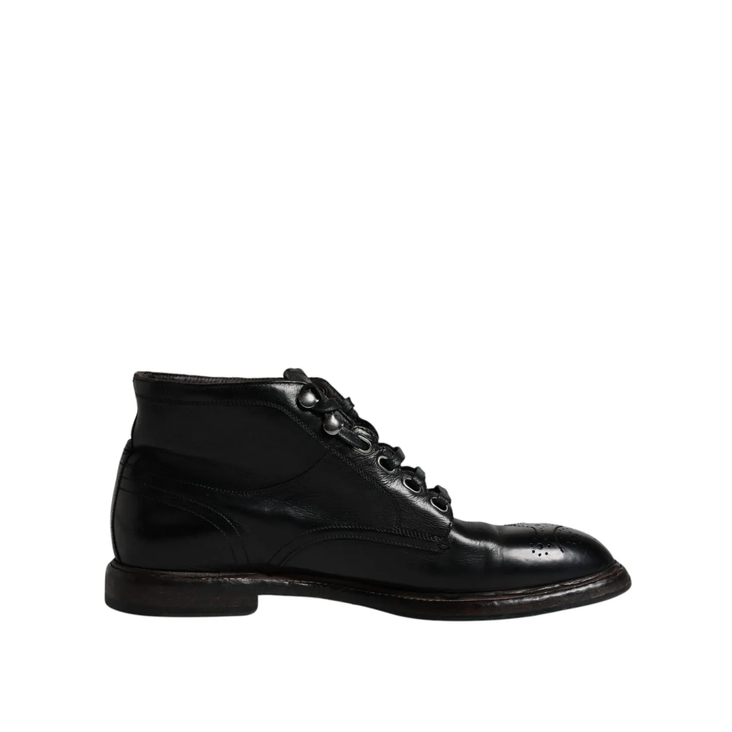 Dolce & Gabbana Black Leather Men Short Boots Lace Up Shoes Fox Instinct Boots