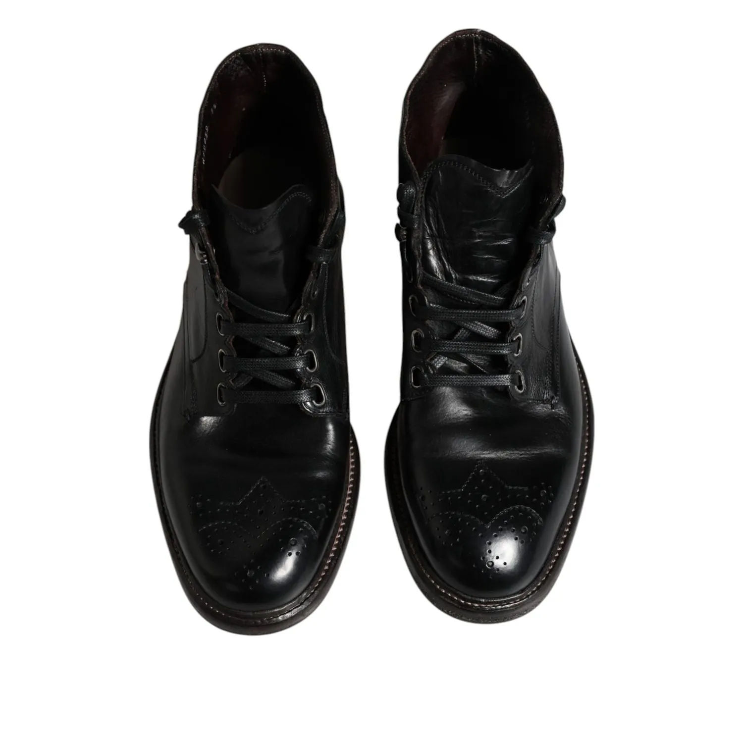 Metallic Boots Dolce & Gabbana Black Leather Men Short Boots Lace Up Shoes