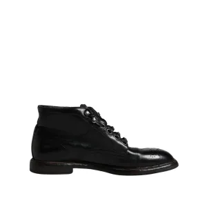 Best Pull On Work Boots Dolce & Gabbana Black Leather Men Short Boots Lace Up Shoes