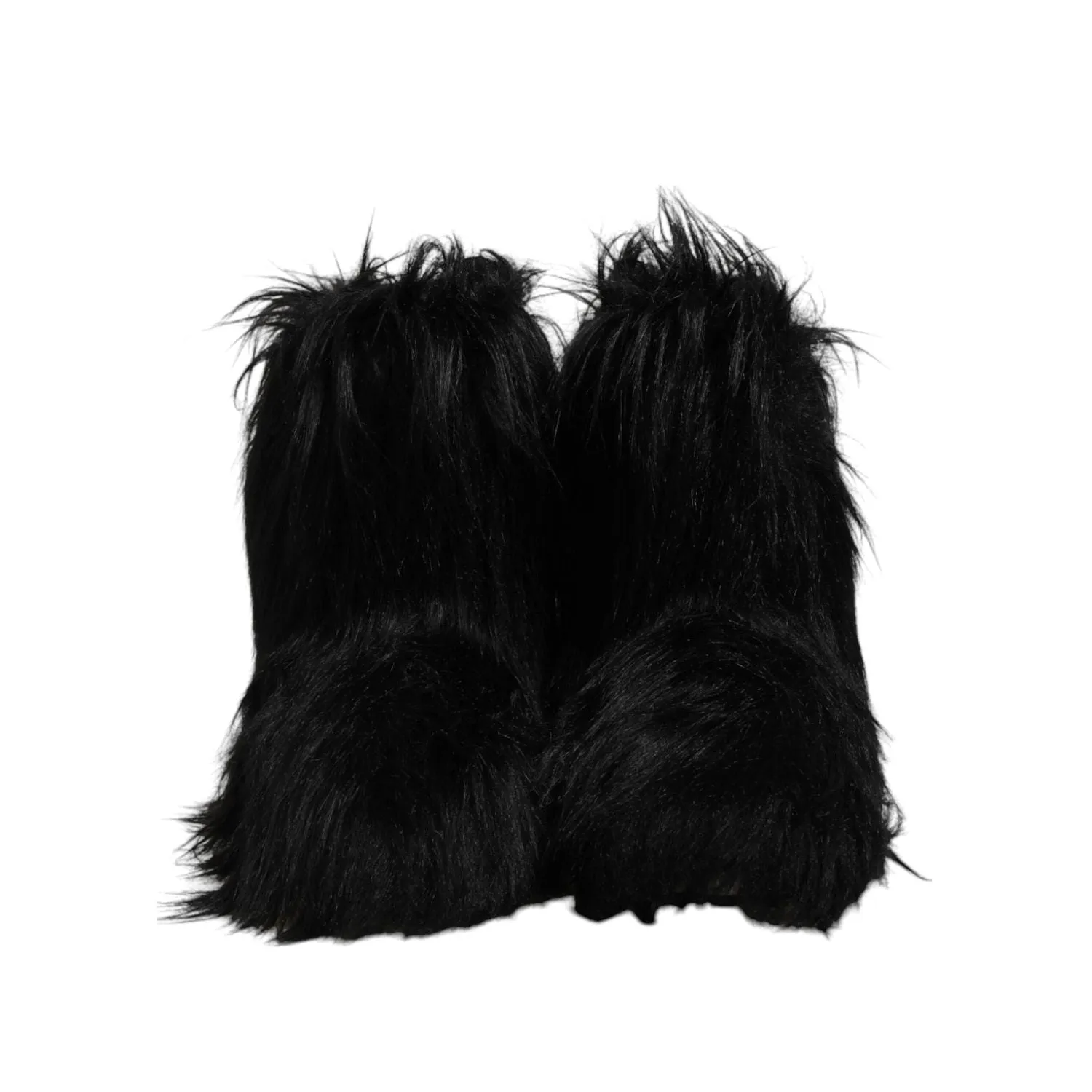Dolce & Gabbana Black Faux Fur Mid Calf Boots Shoes Flat Dress Up Shoes