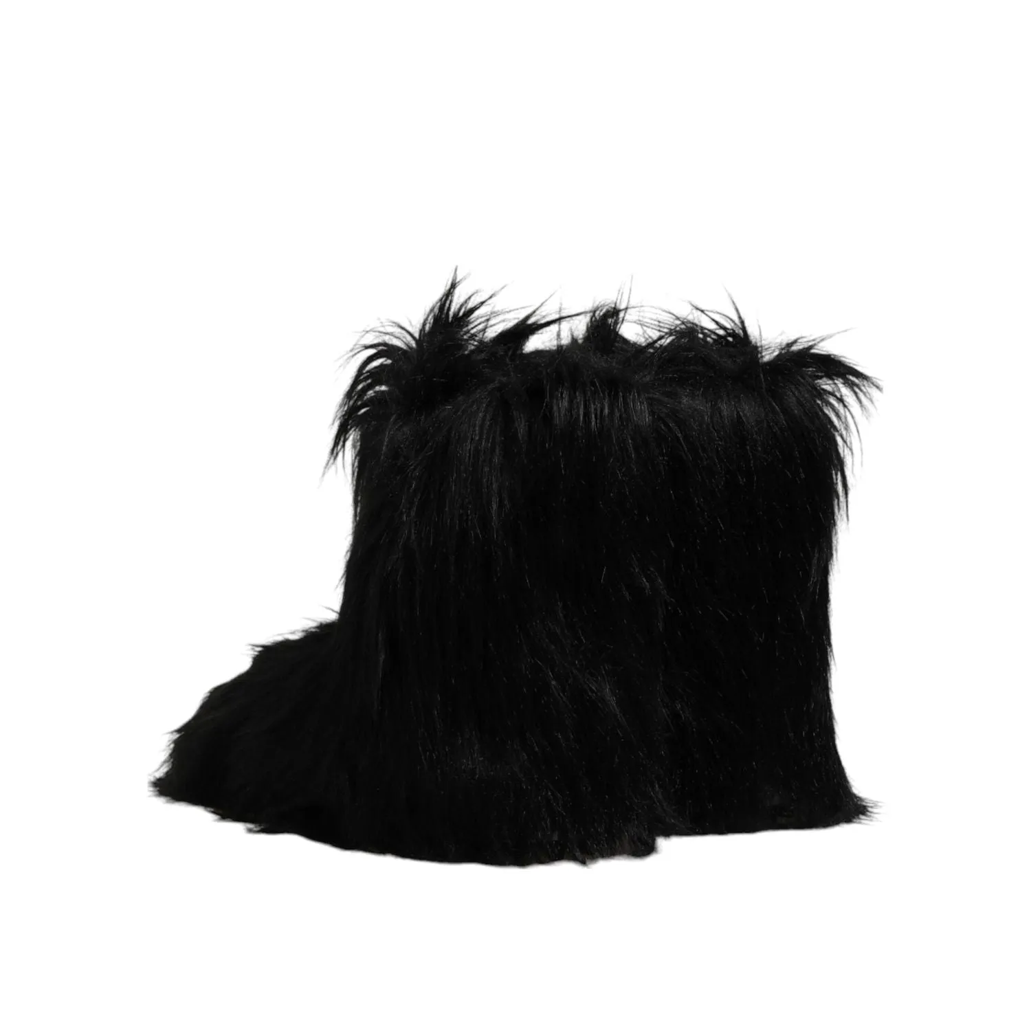 Dolce & Gabbana Black Faux Fur Mid Calf Boots Shoes Waterproof Cycling Shoes For Flat Pedals