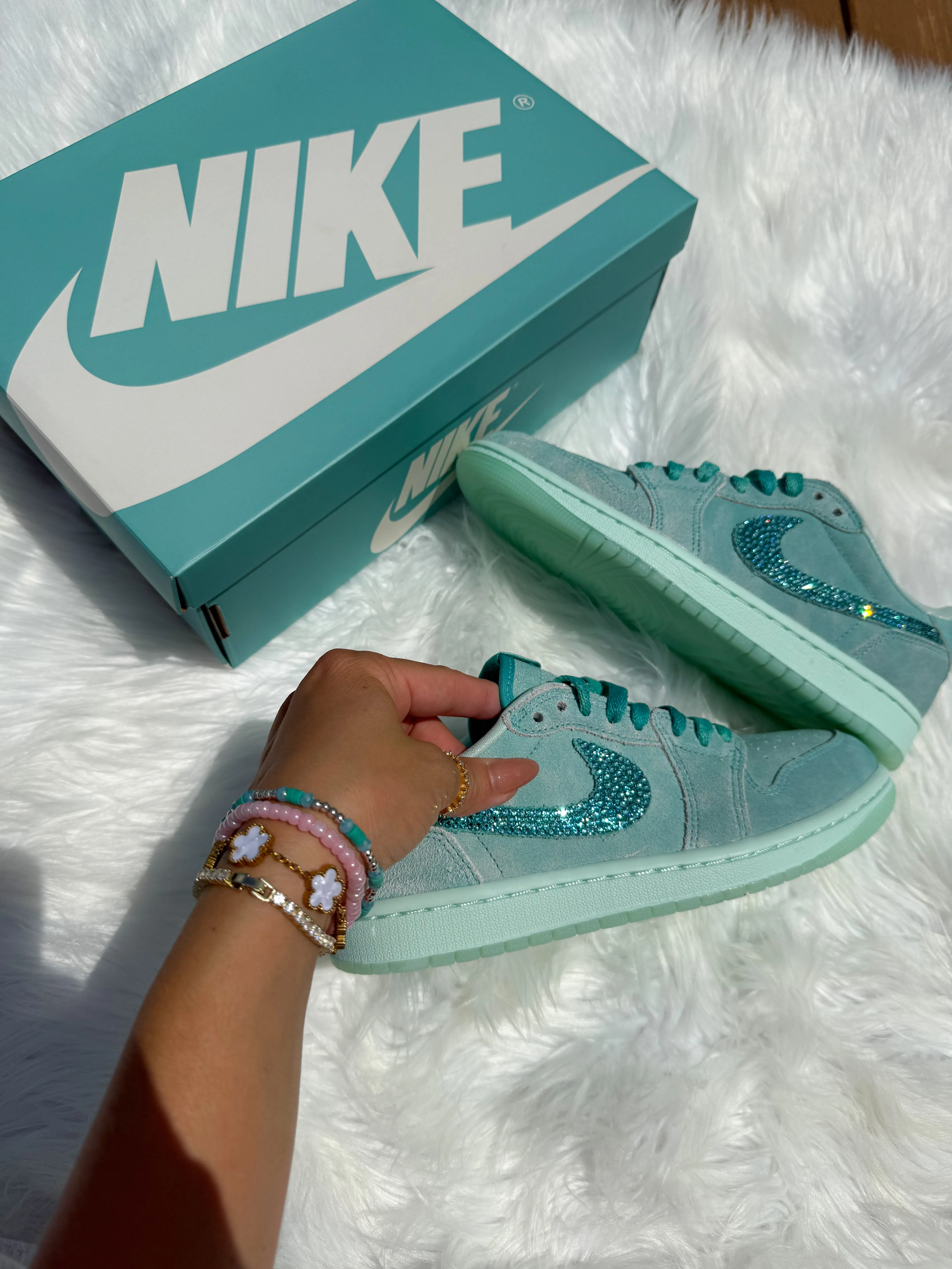 Adidas See Through Shoes Special Edition Aqua Swarovski Womens Air Jordan 1 Retro OG Low Shoes