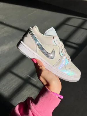Bad Bunny Shoes Adidas Special Edition Iridescent Swarovski Womens Air Jordan 1 Low Shoes