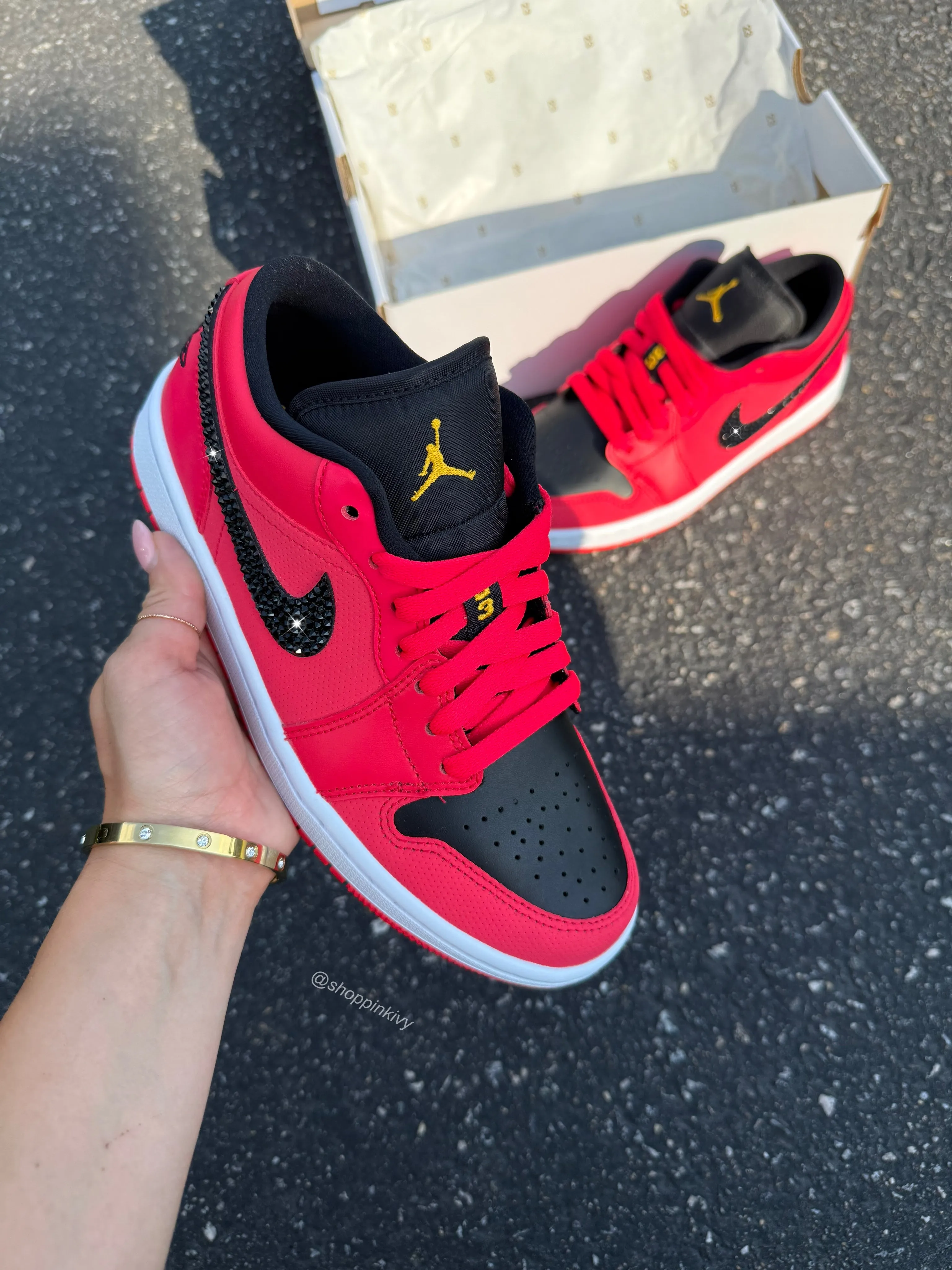 RARE Neon Red Swarovski Womens Air Jordan Retro 1 Low Shoes Handball Spezial Adidas Shoes