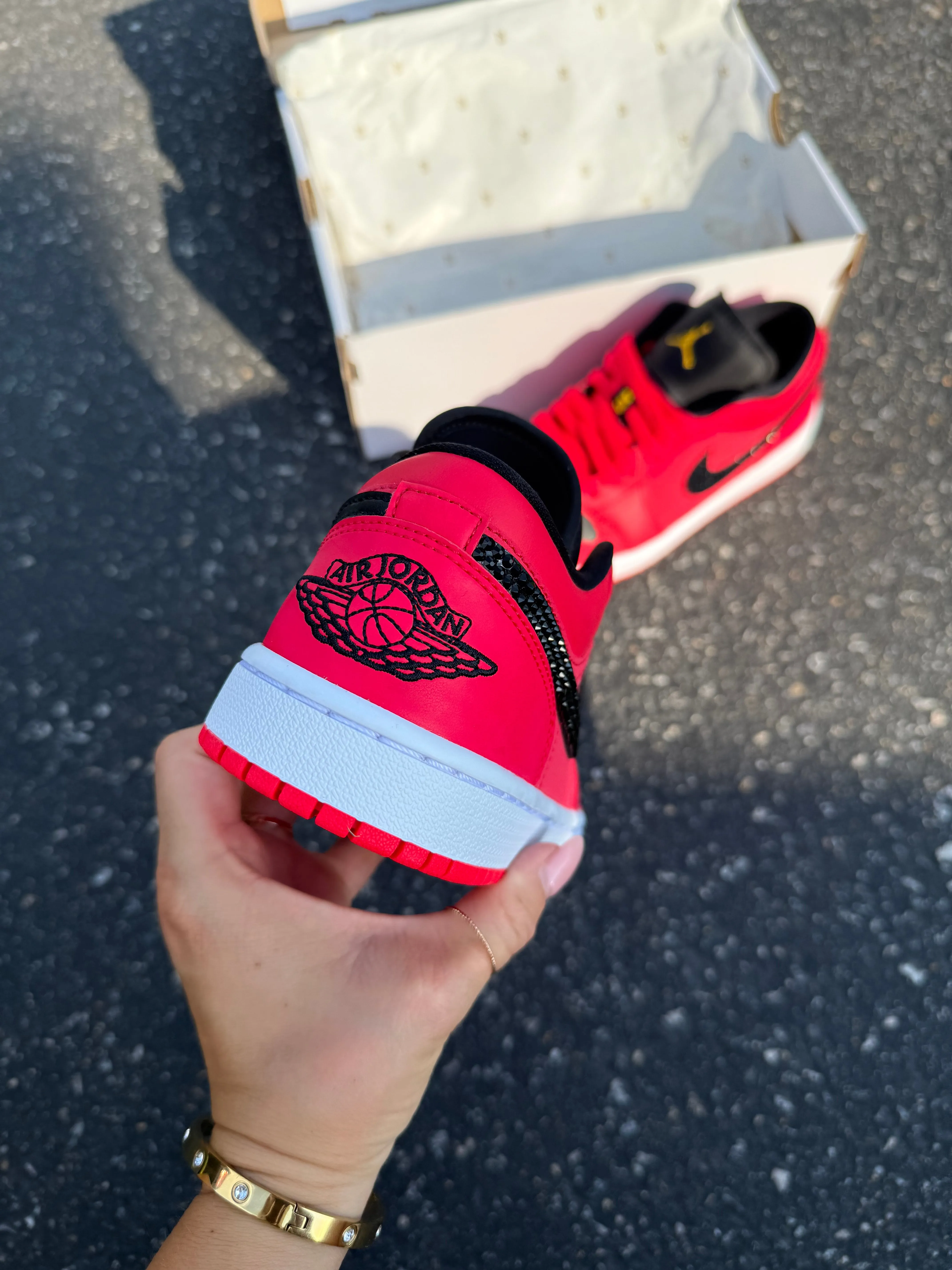 RARE Neon Red Swarovski Womens Air Jordan Retro 1 Low Shoes Adidas Shoe Sales