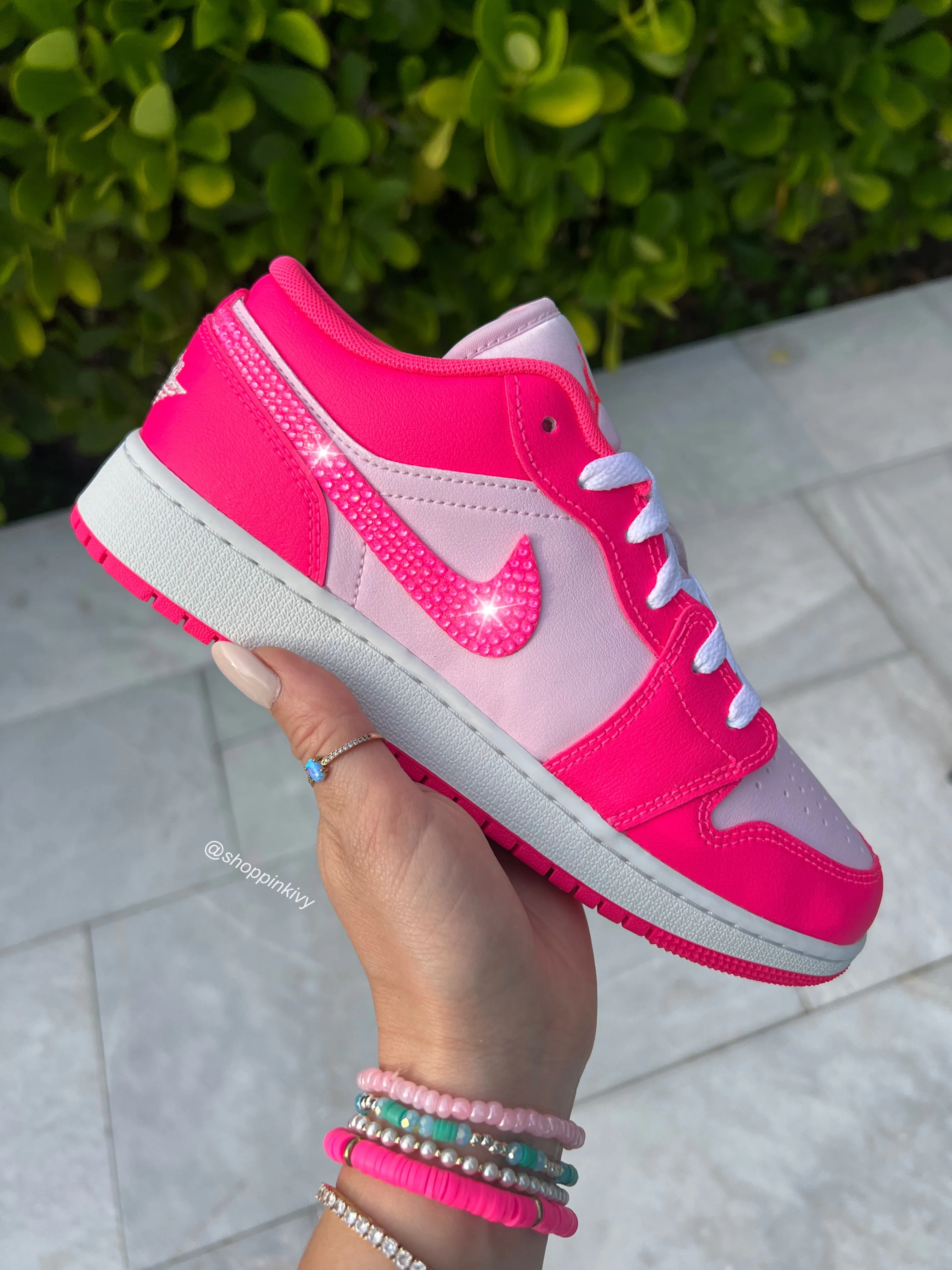 Spring 25 Neon Hot Pink Swarovski Womens Air Jordan 1 Low Shoes Adidas Slvr Shoes