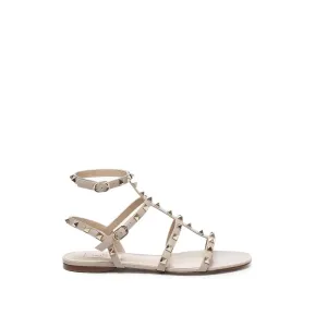 Flat Caged Shoes Valentino Garavani Beige Calfskin Sandals