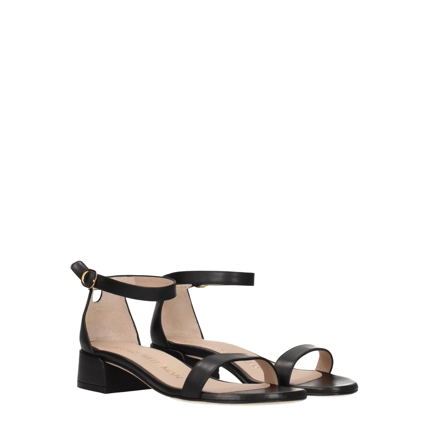 Stuart Weitzman Black Leather Flat Sandals Dresses Shoes