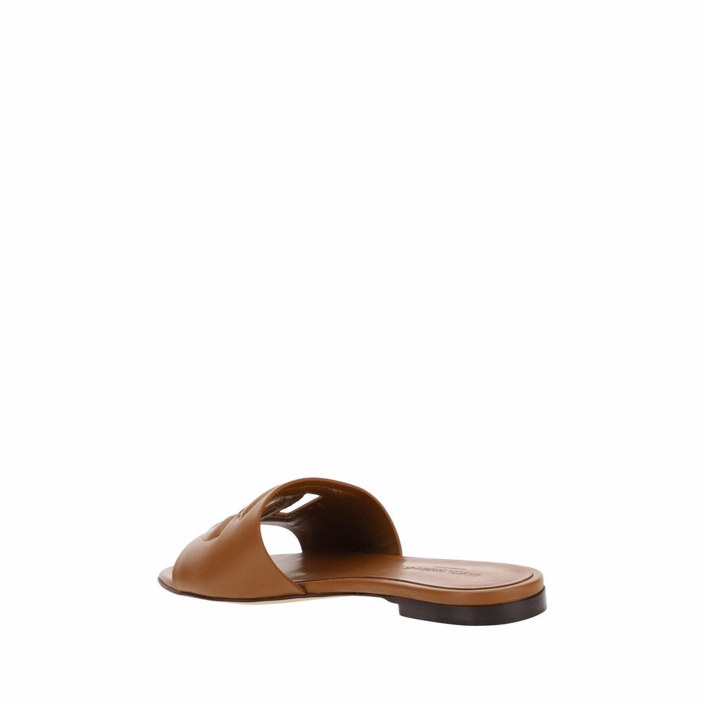 Dolce & Gabbana Brown Calf Leather Bos Taurus Flat Sandals Flat Autism Shoes