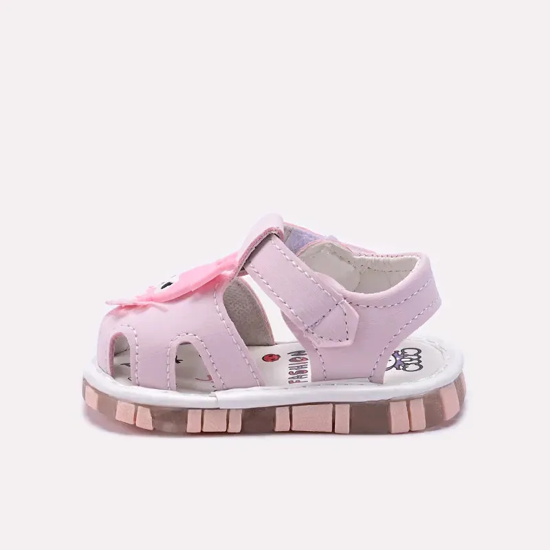 Flat Shoes With Velcro Straps Baby Pink Casual Sandal 0721049