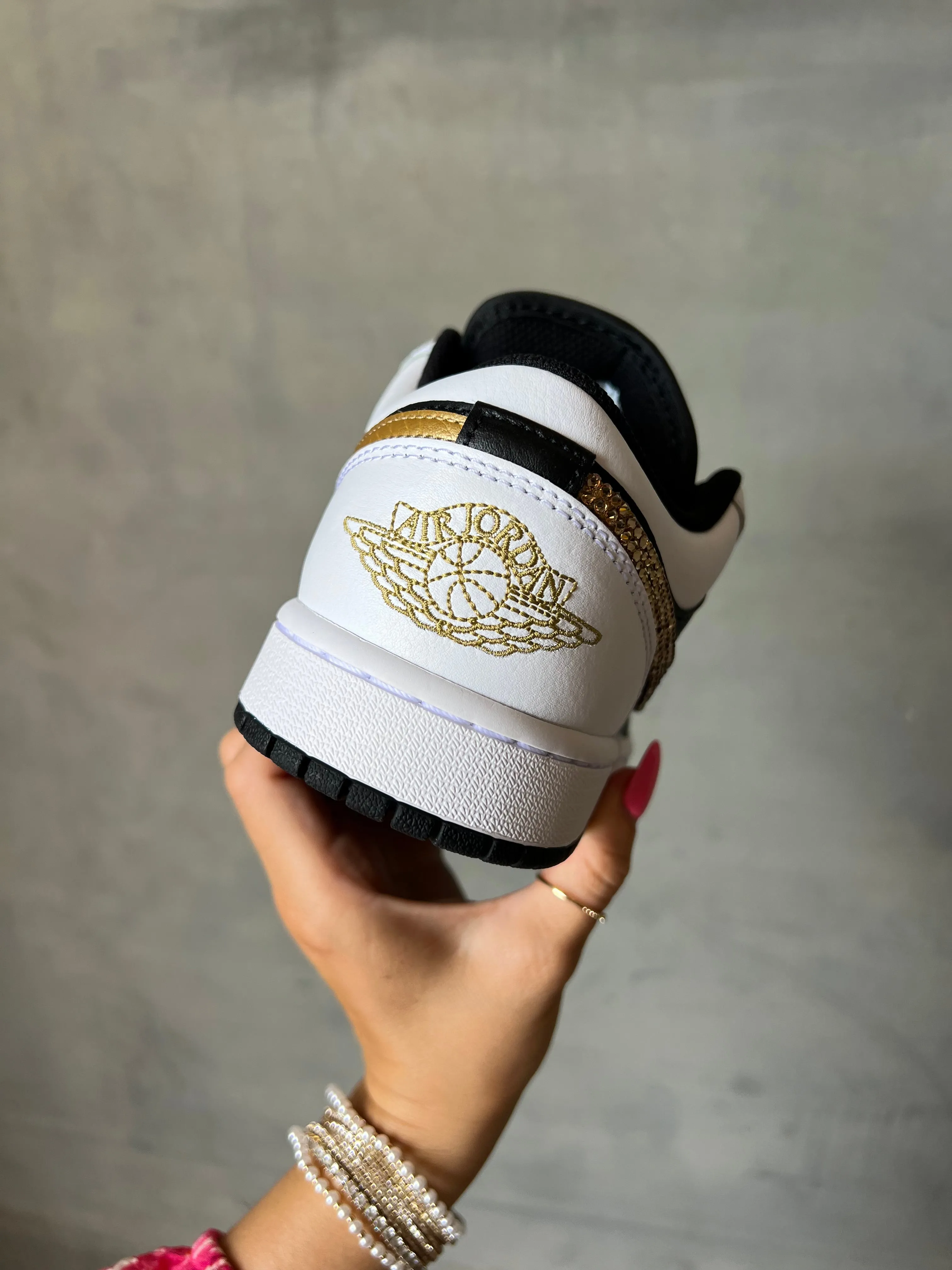 Black White Gold Swarovski Womens Air Jordan 1 Low Shoes Adidas Dragon Shoe