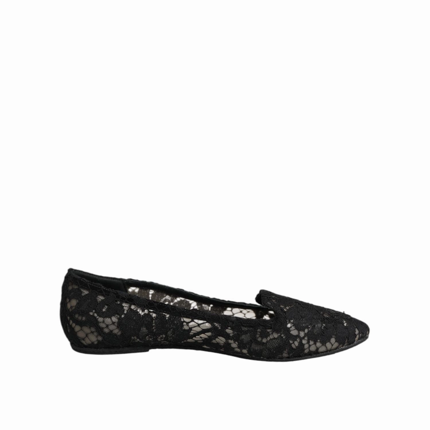 Dolce & Gabbana Black Taormina Lace Slip On Flats Shoes Earth Flat Shoes