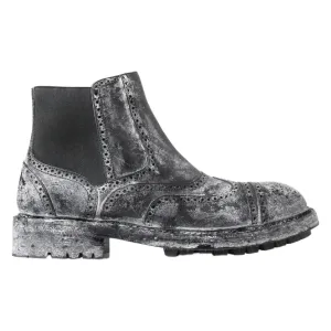 Dolce & Gabbana Black Gray Leather Ankle Boots Summer Hiking Boots