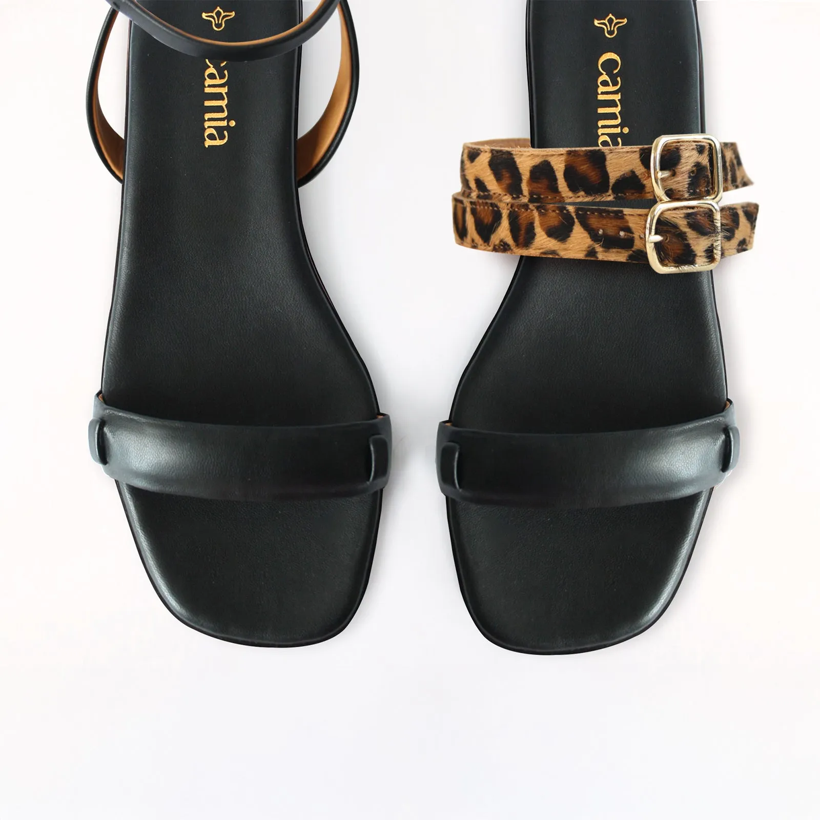 Black Flat Swap Sandal Double Leopard Shoes Bridal Flats