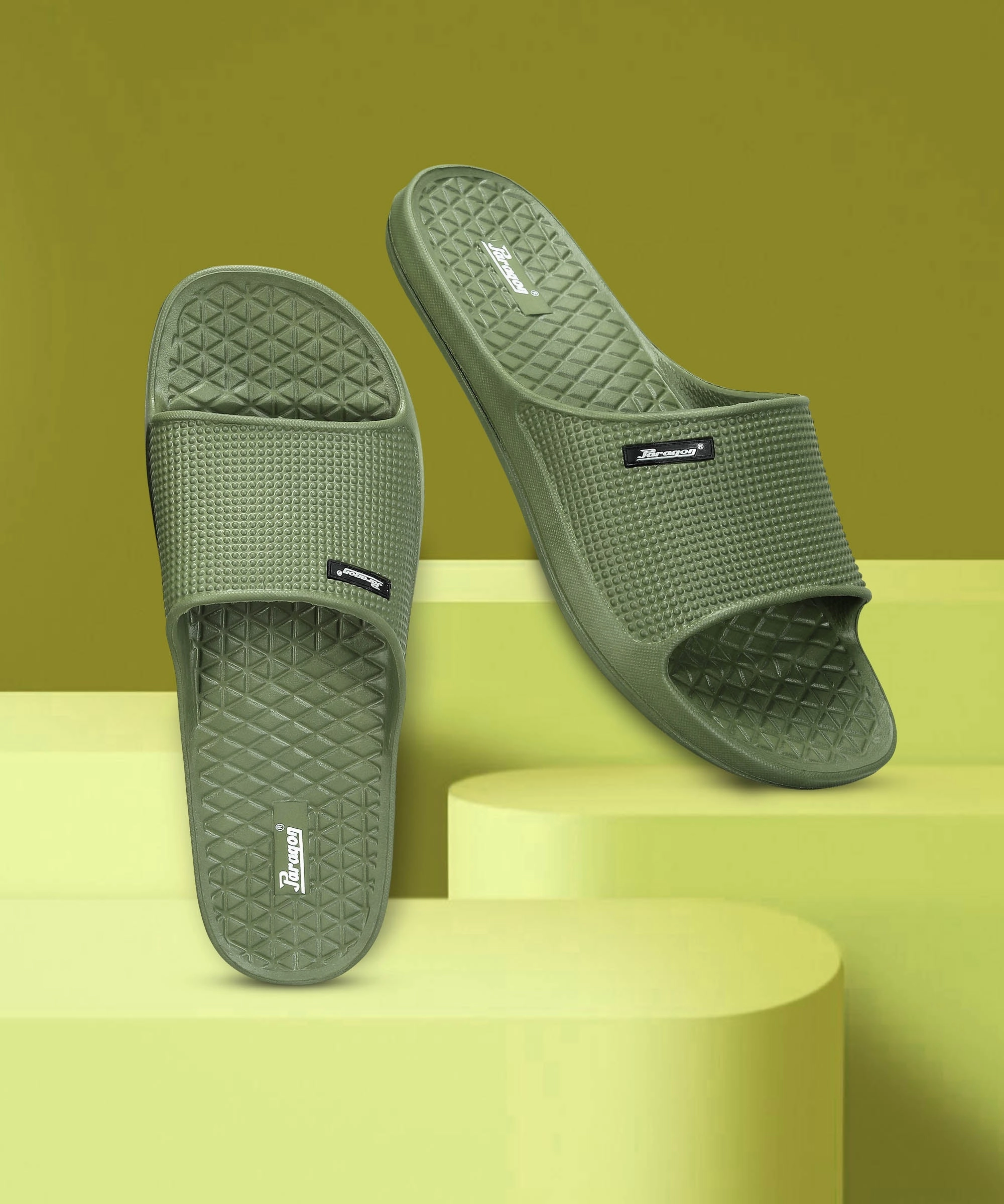 Best Flip Flops Posterior Tibial Tendonitis Paragon Men's Olive Green Sliders with Comfortable & Durable Sole