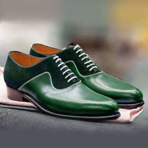 Boots Steel Cap Tailor Made Handmade Bespoke Green Leather & Suede Oxford Formal Dress Men's Shoes