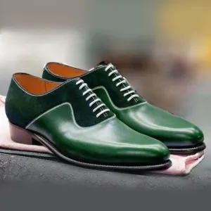 Walmart Snow Boots Tailor Made Handmade Bespoke Green Leather & Suede Oxford Formal Dress Men's Shoes