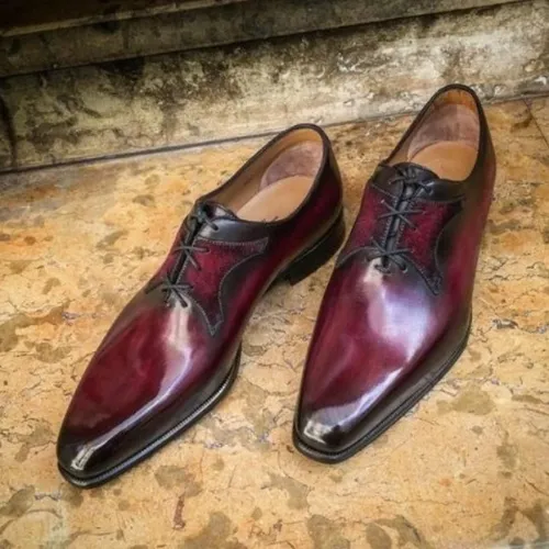 Tailor Made Handmade Burgundy Shaded Leather Elegant Lace up Oxford Formal Men's Shoes Cowboy Boots With Fringe