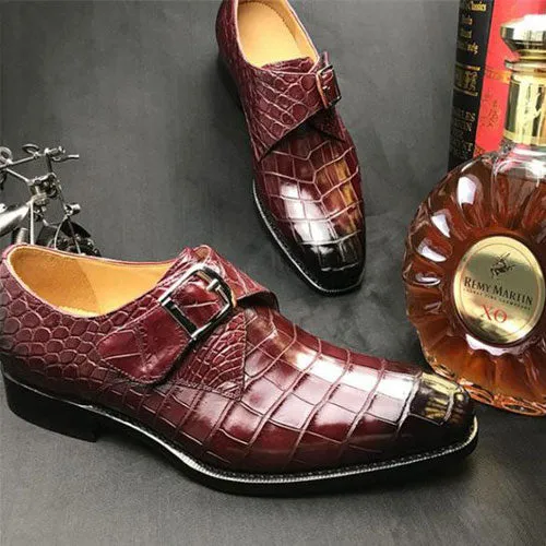 Boots With Cheetah Print Tailor Made Handmade Crocodile Print Red Leather Monk Strap Men's Shoes