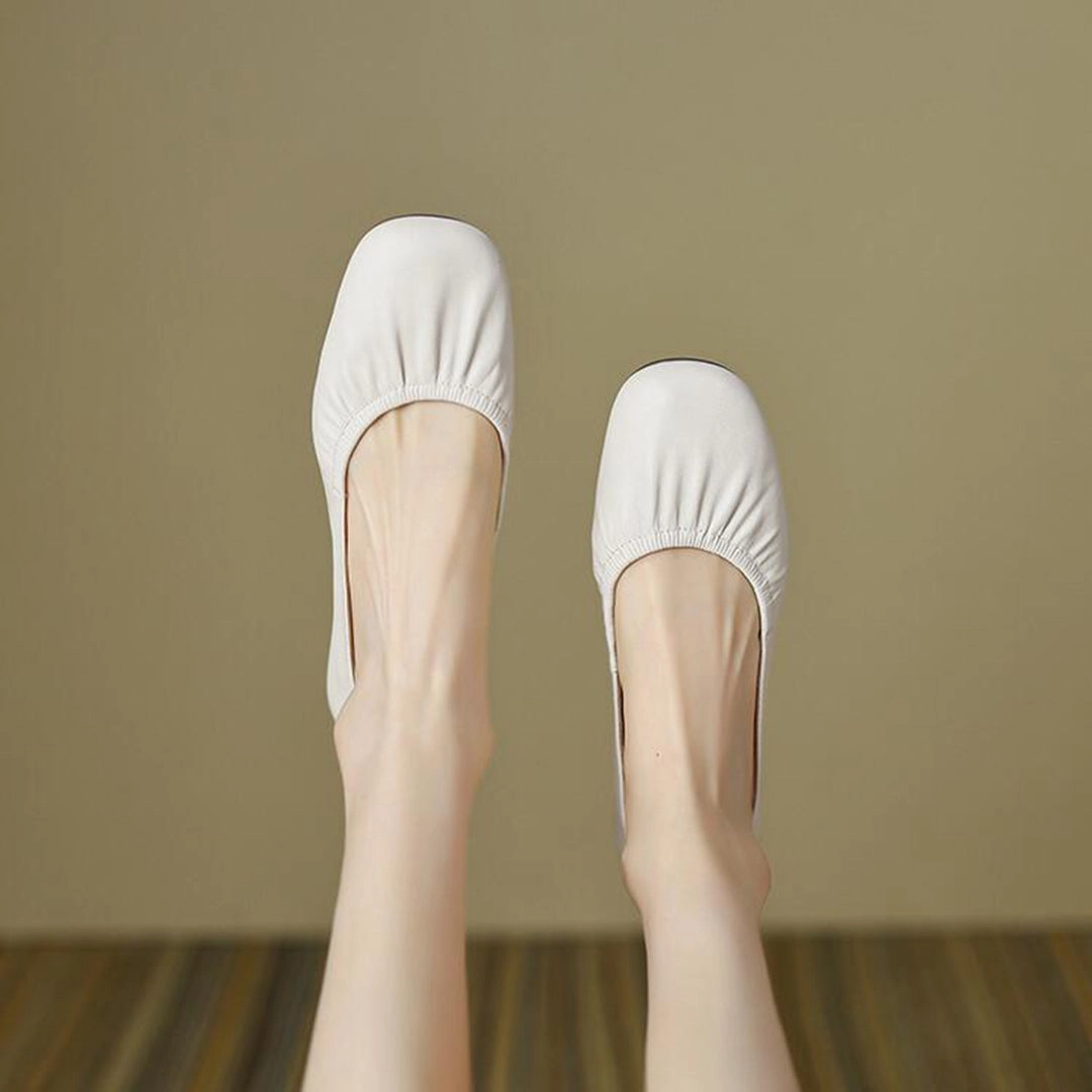 Women Solid Pleated Soft Flats Leather Shoes Summer Shoes Casual Flats