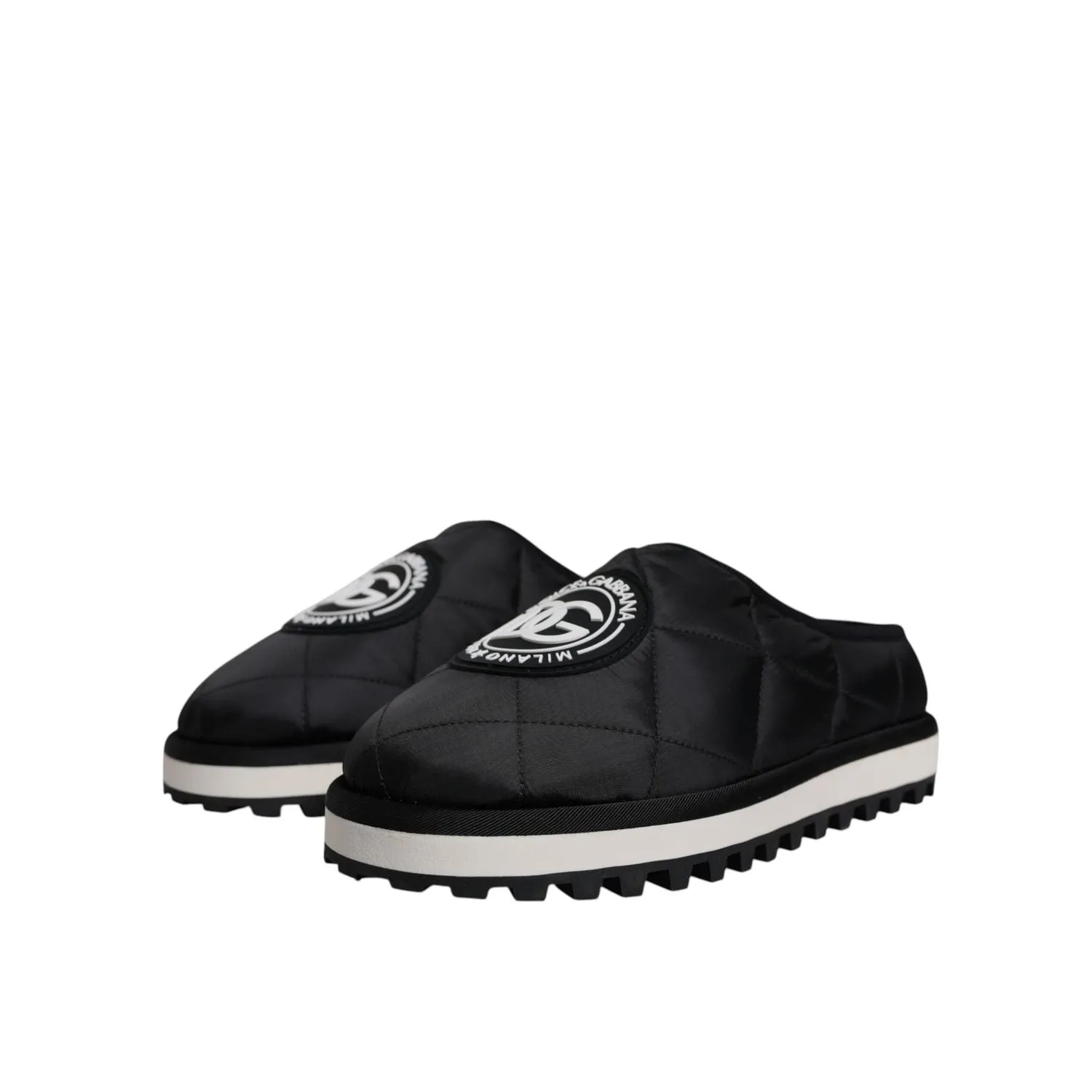 Sandals Deals Dolce & Gabbana Black Nylon Quilted Logo Patch Sandals Slides Shoes