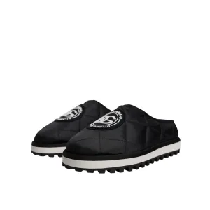 Sandals Caribbean Resort Dolce & Gabbana Black Nylon Quilted Logo Patch Sandals Slides Shoes