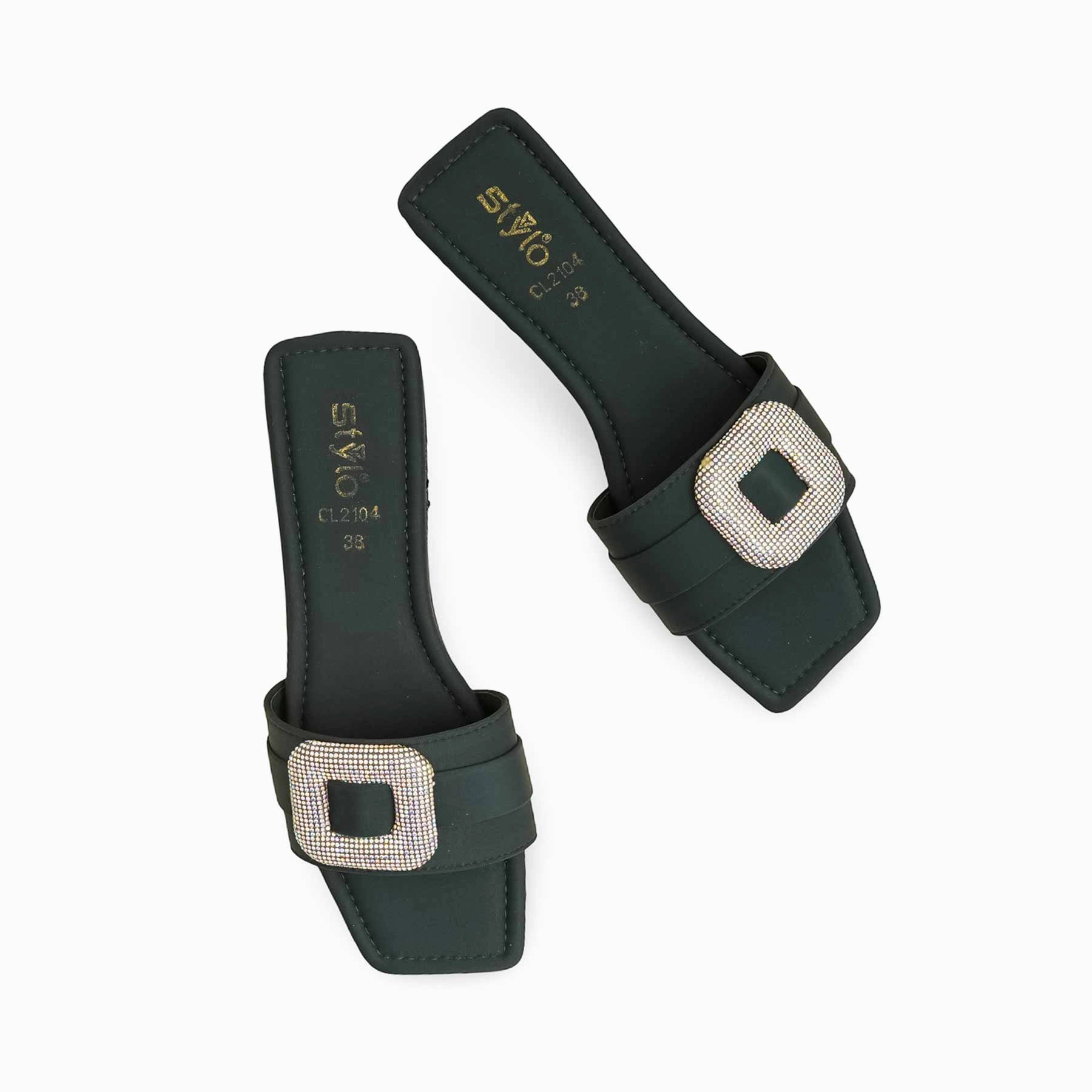 Wide Width Business Casual Shoes Green Casual Women Slipper CL2104