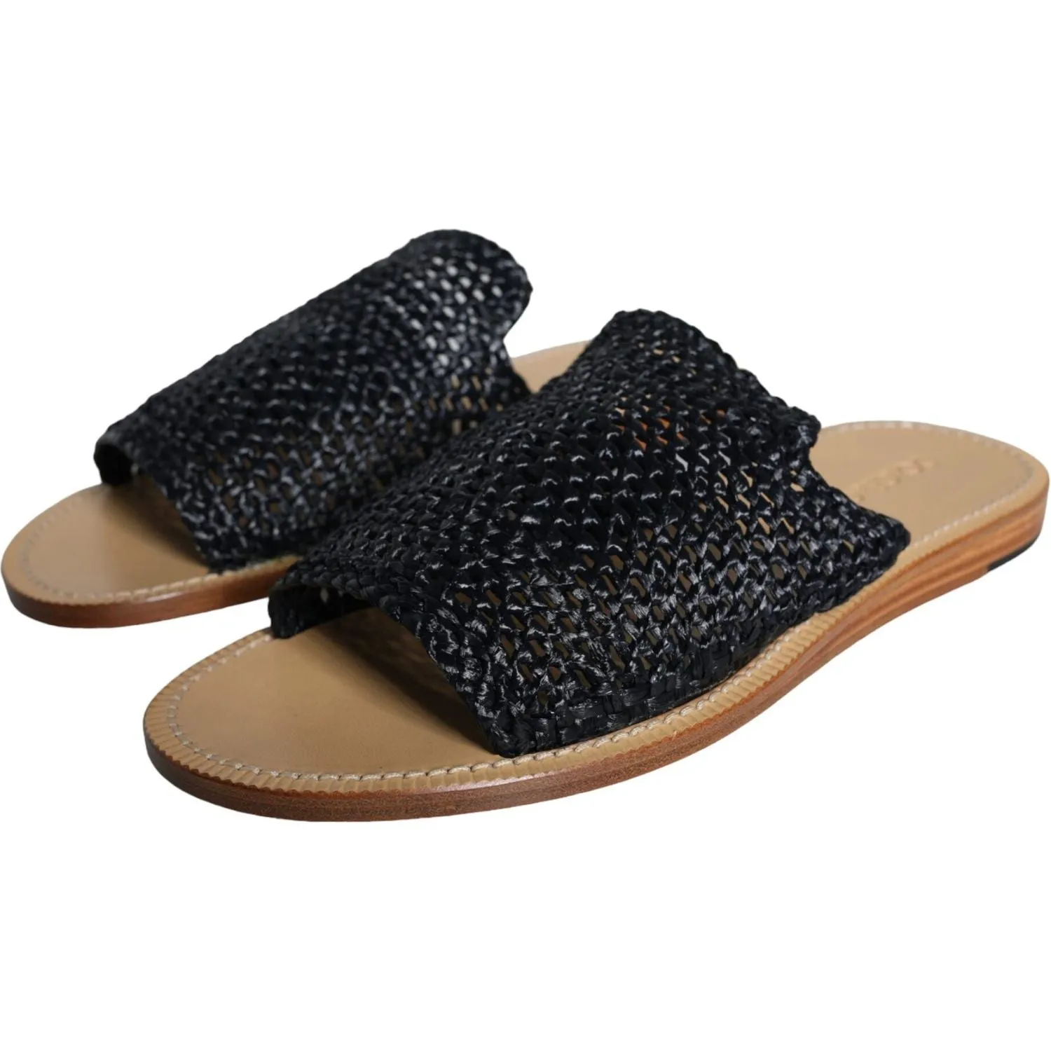 Dolce & Gabbana Black Monochrome Braided Raffia Slides Shoes Sandals Crocs Serena Flip