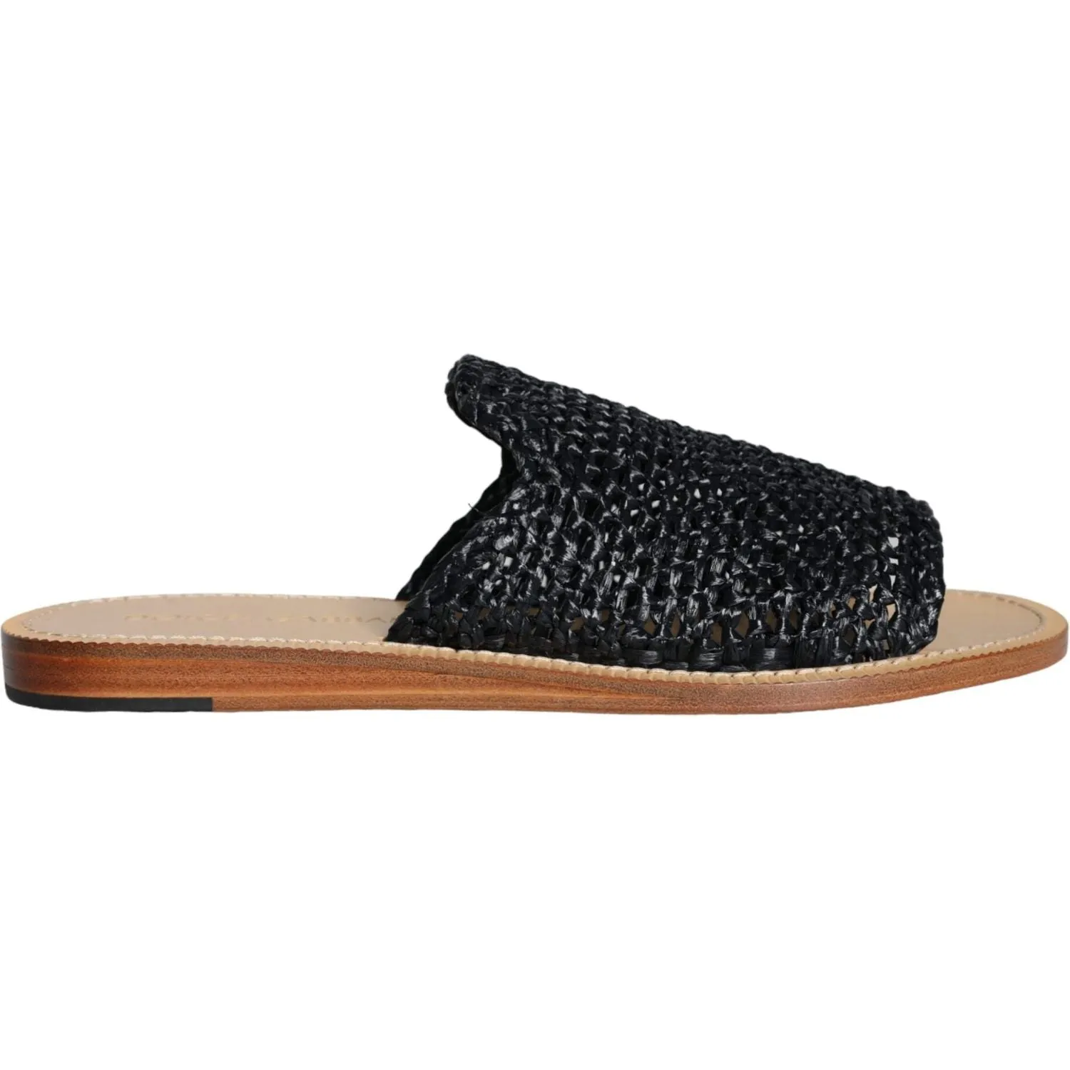 Dolce & Gabbana Black Monochrome Braided Raffia Slides Shoes Sandals Near Me