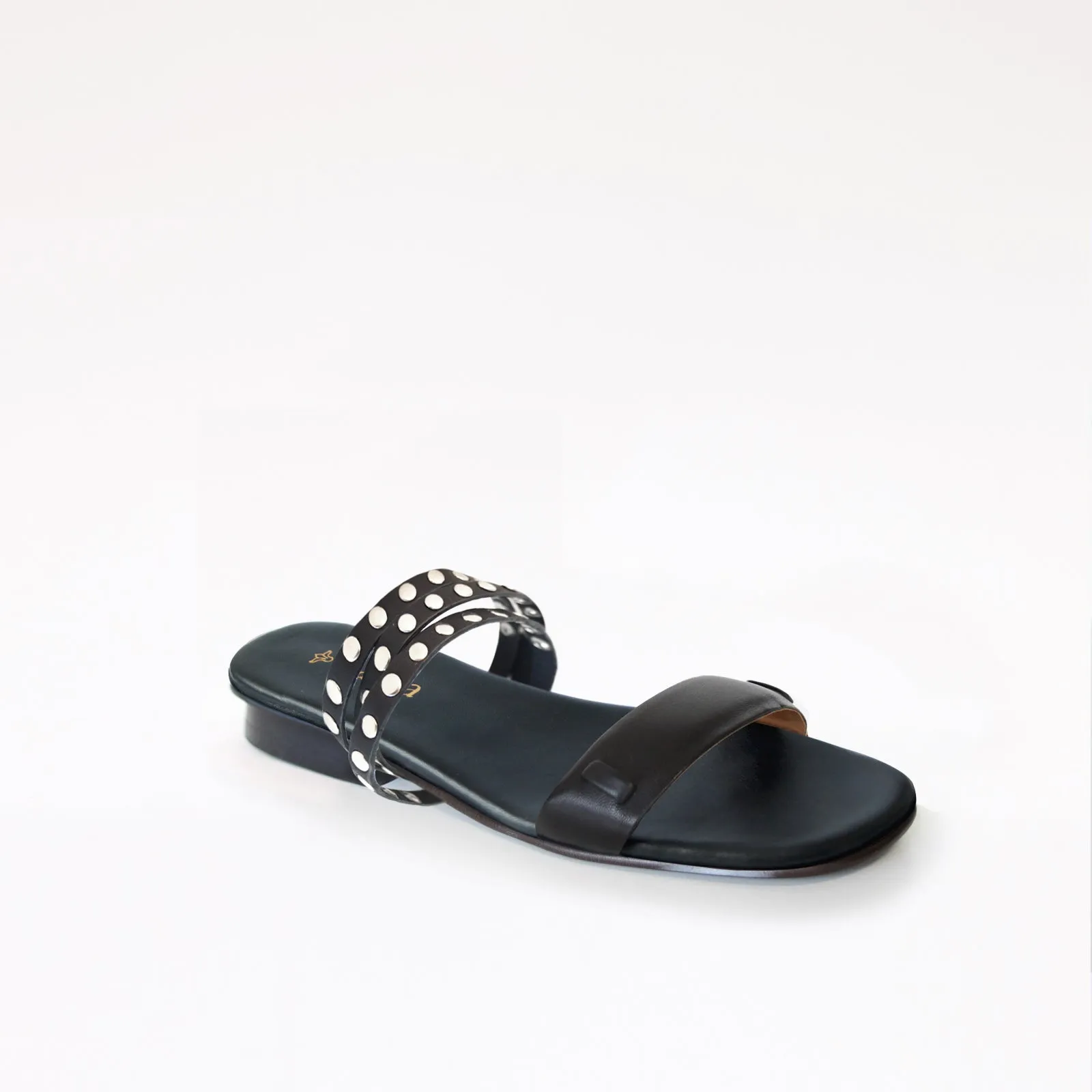 Black Flat Swap Sandal Black Studs Shoes Flat Sandals