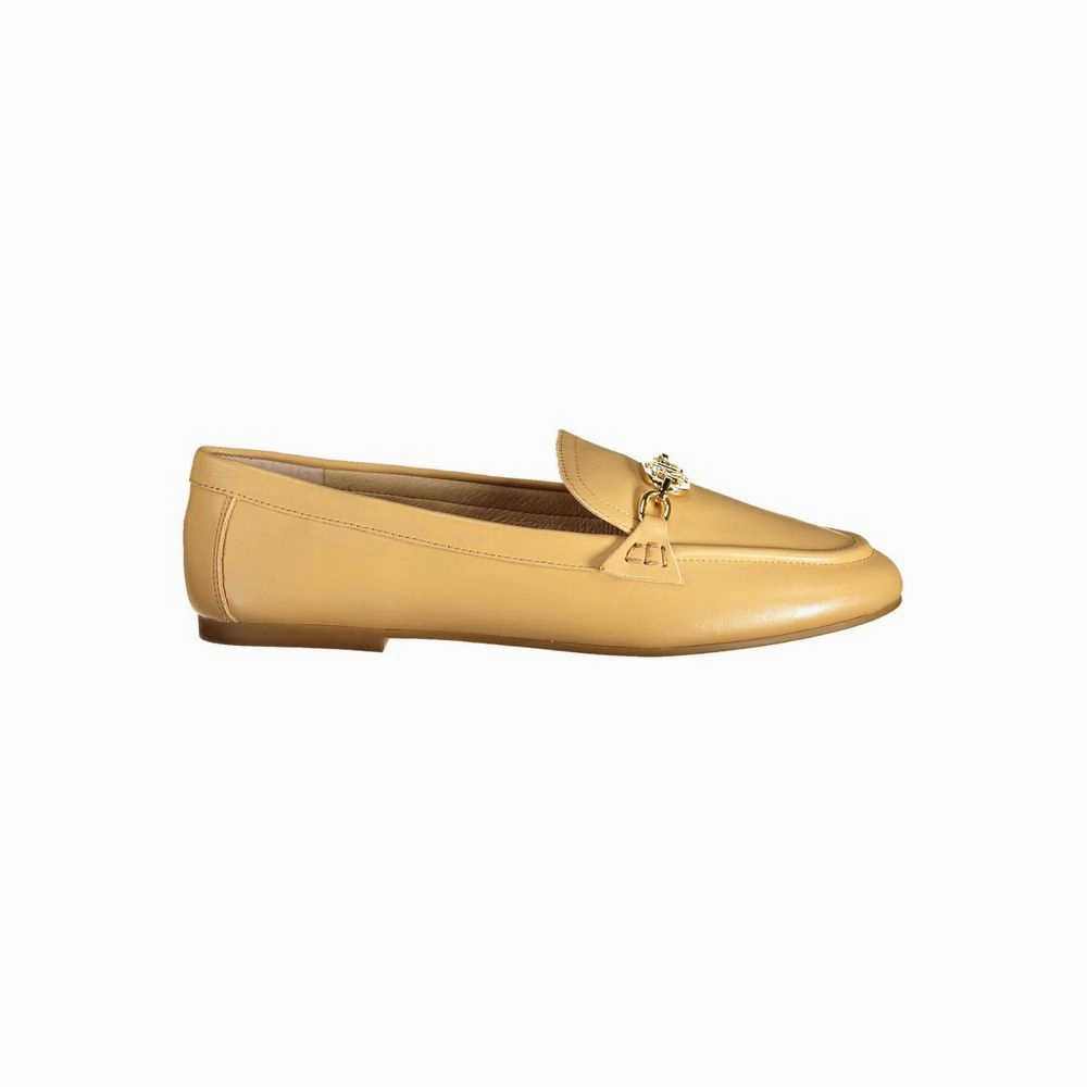 Heels Flat Shoes Ralph Lauren Beige Leather Women Flat Shoe