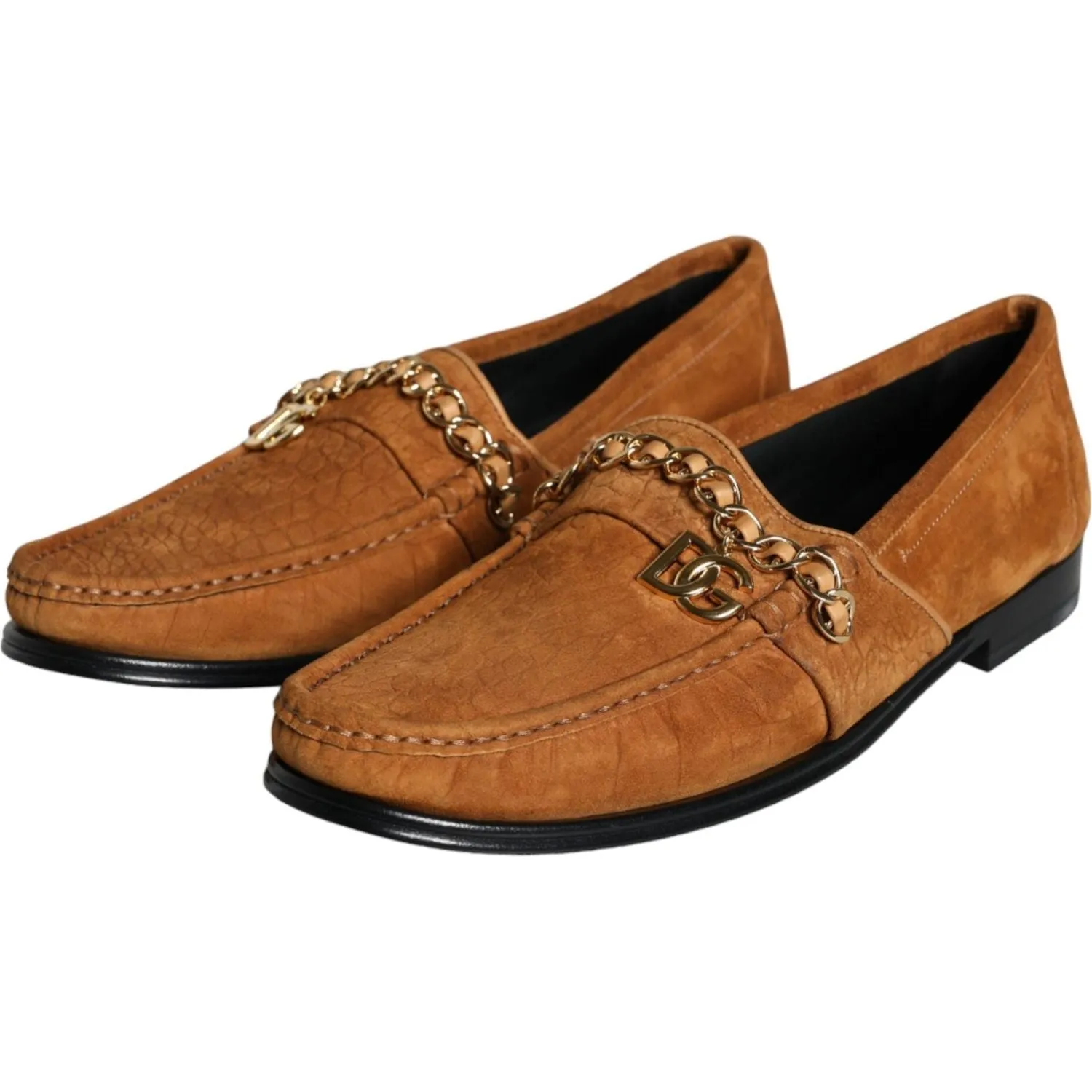 Flat Sole Shoes For Lifting Dolce & Gabbana Brown Velvet Leather Logo Mocassin Slip On Shoes