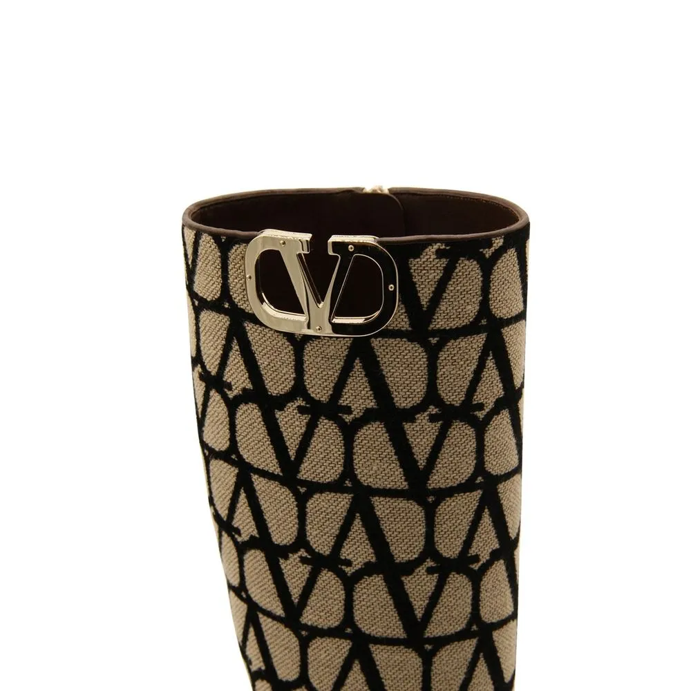 Flat Satin Shoes Valentino Garavani Beige Canvas Boots