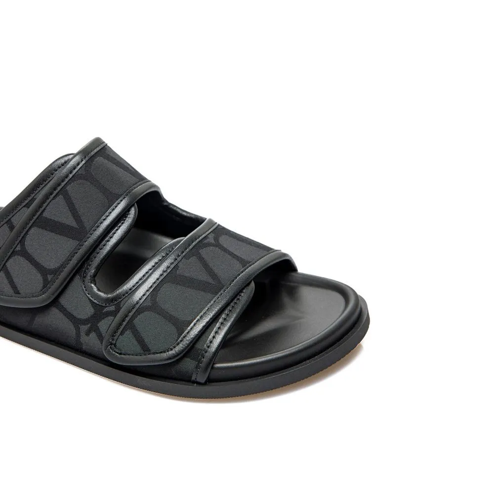 Flat Tire Shoe Prank Valentino Garavani Black Fabric Flat Sandals