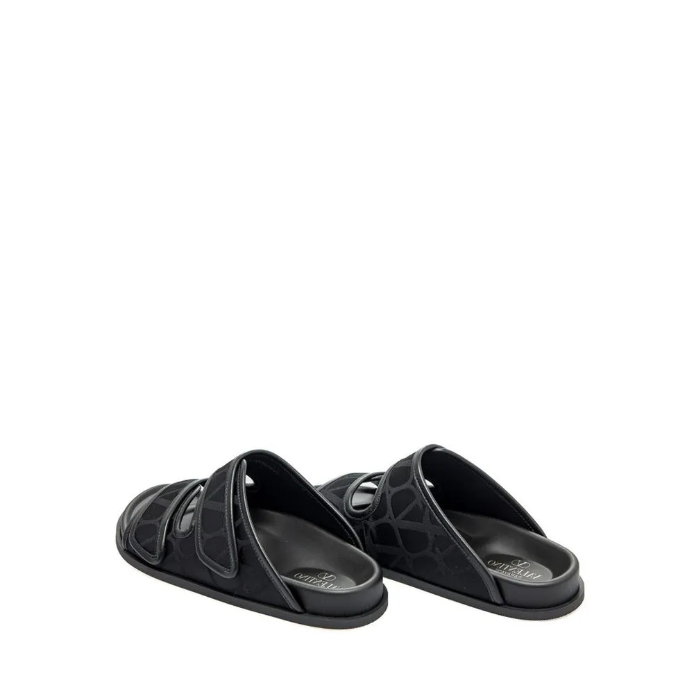 Rain Flats Shoes Valentino Garavani Black Fabric Flat Sandals