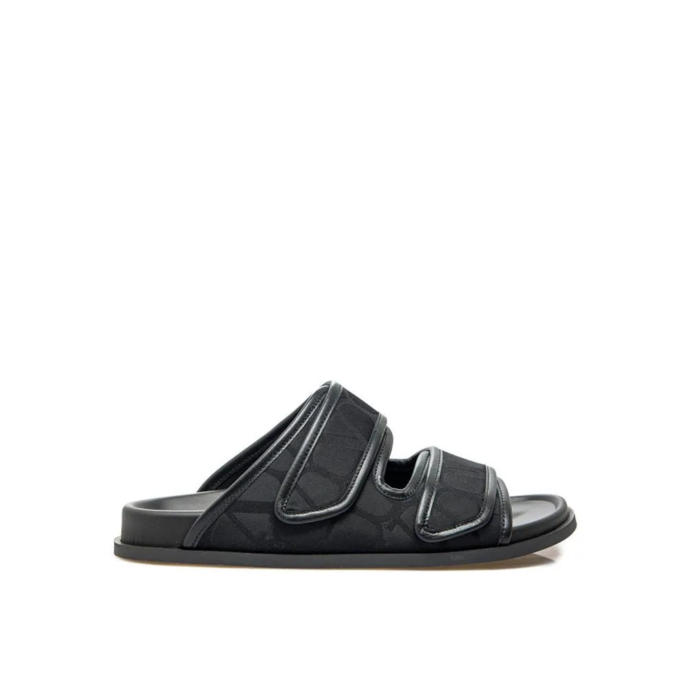 Valentino Garavani Black Fabric Flat Sandals Packable Flat Shoes