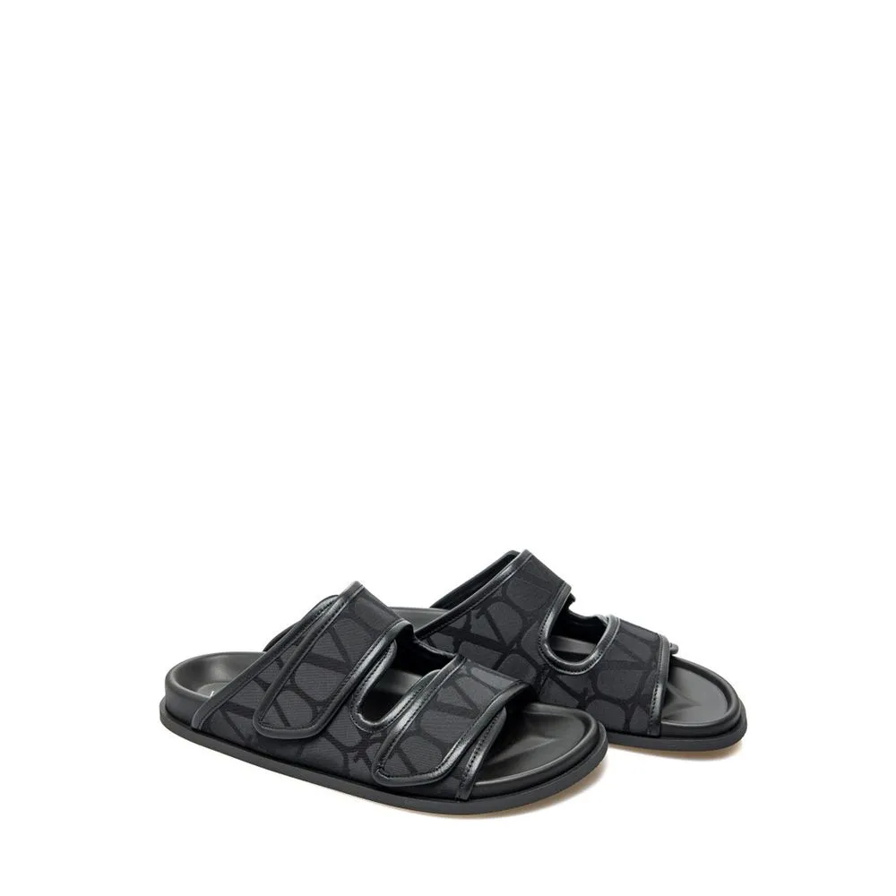 Valentino Garavani Black Fabric Flat Sandals Barefoot Flat Shoes