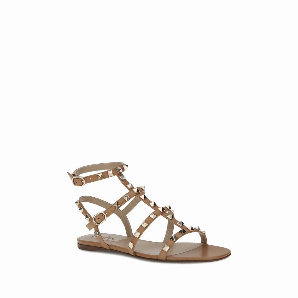 Bridesmaid Shoes Flat Valentino Garavani Beige Calf Leather Bos Taurus Sandals