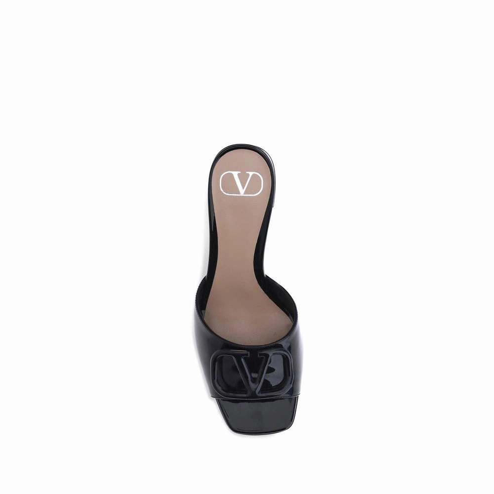 Valentino Garavani Black Calf Leather Bos Taurus Sandals Natural Flat Shoes