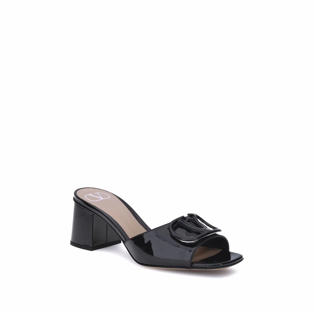Valentino Garavani Black Calf Leather Bos Taurus Sandals Flat Shoes For Ladies