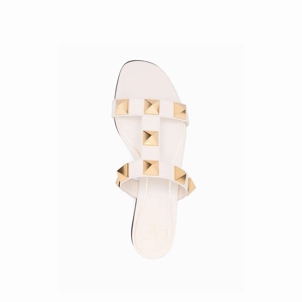 Valentino Garavani White Calfskin Flat Sandals Flat Shoes For Gym