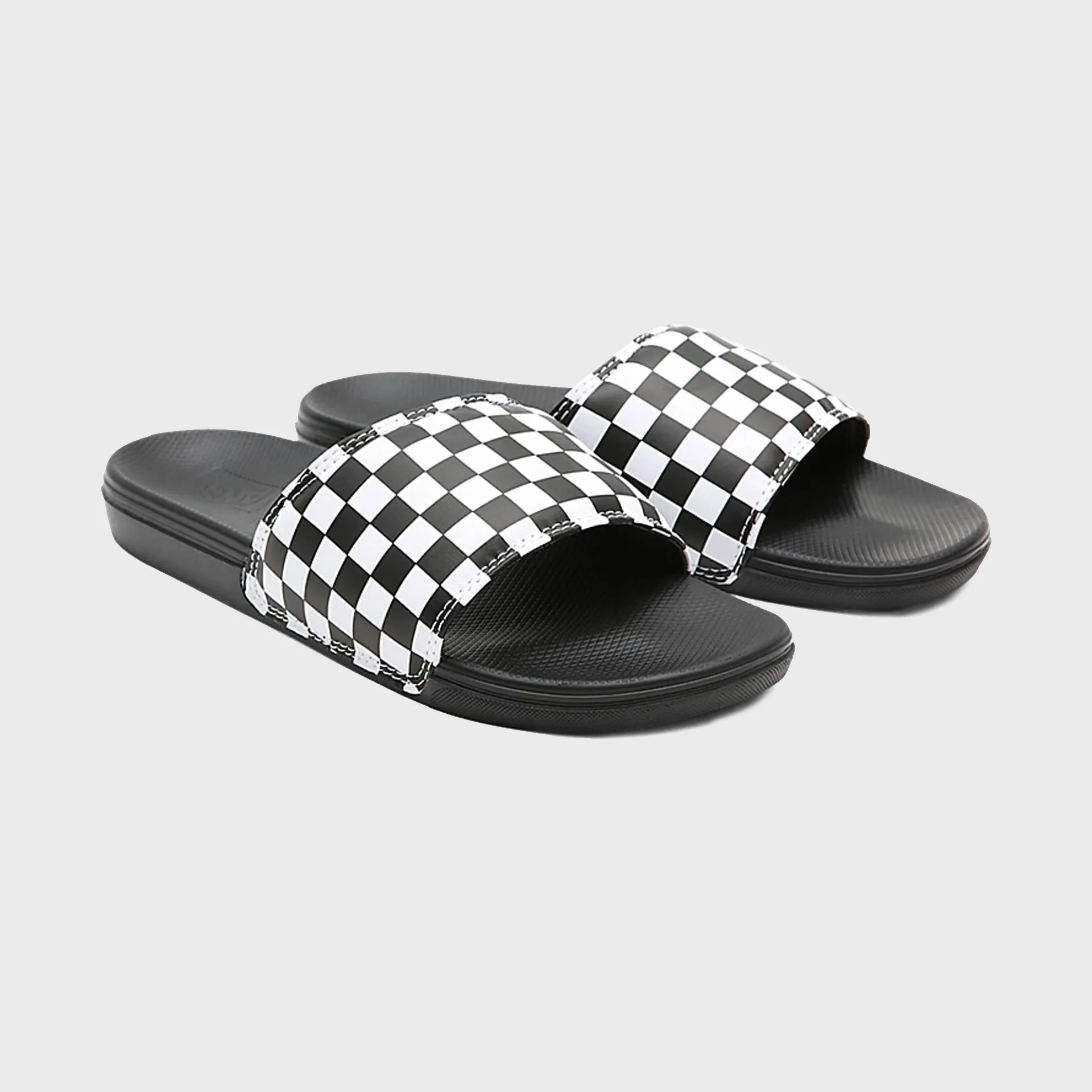 Shock Absorbing Flip Flops Vans La Costa Checkerboard Slide On Sandals - True White/Black