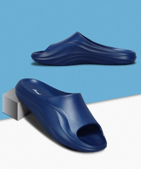 Paragon EVK10926G Men's Waterproof Blue Sliders with Comfortable Sole White Slim Flip Flops