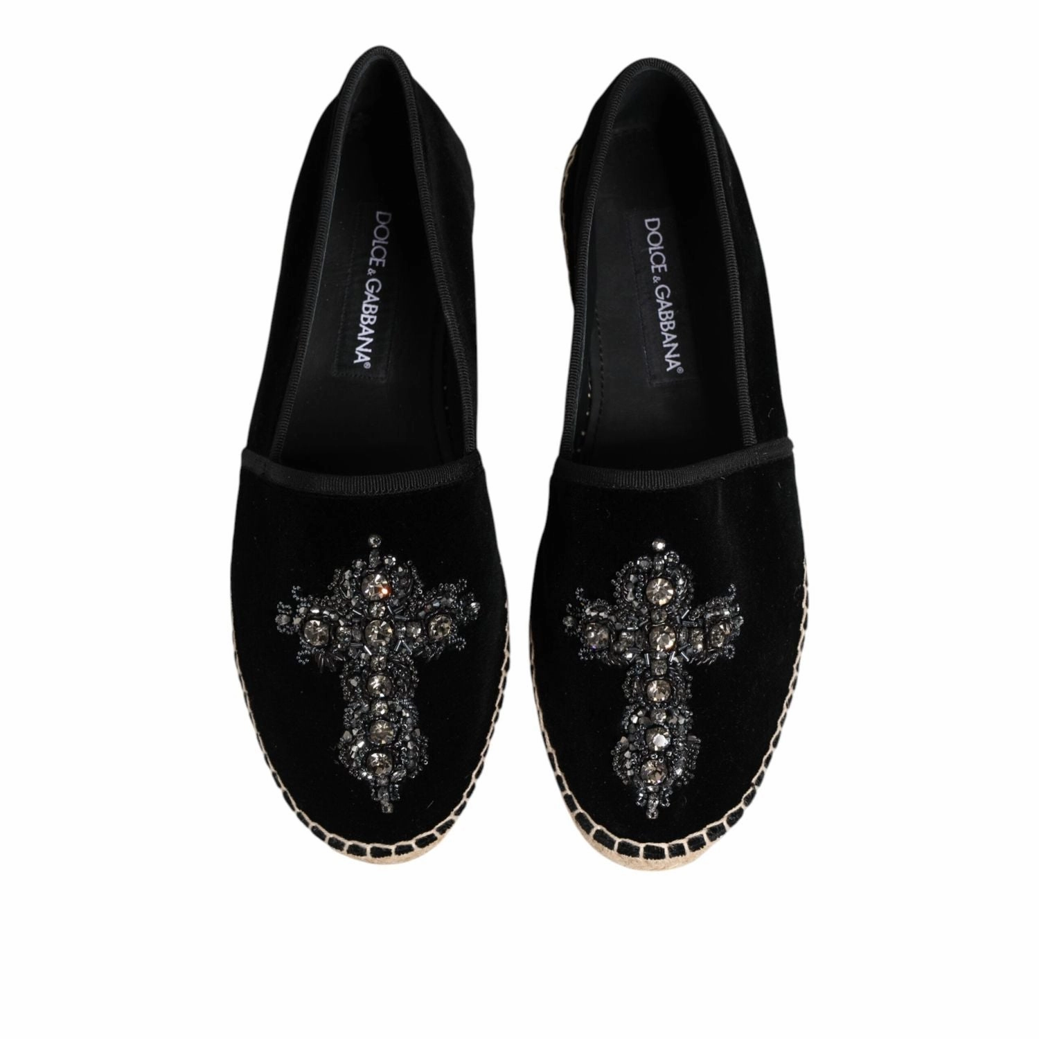 Dolce & Gabbana Black Cross Crystal Slip On Espadrille Shoes Espadrille Compensé