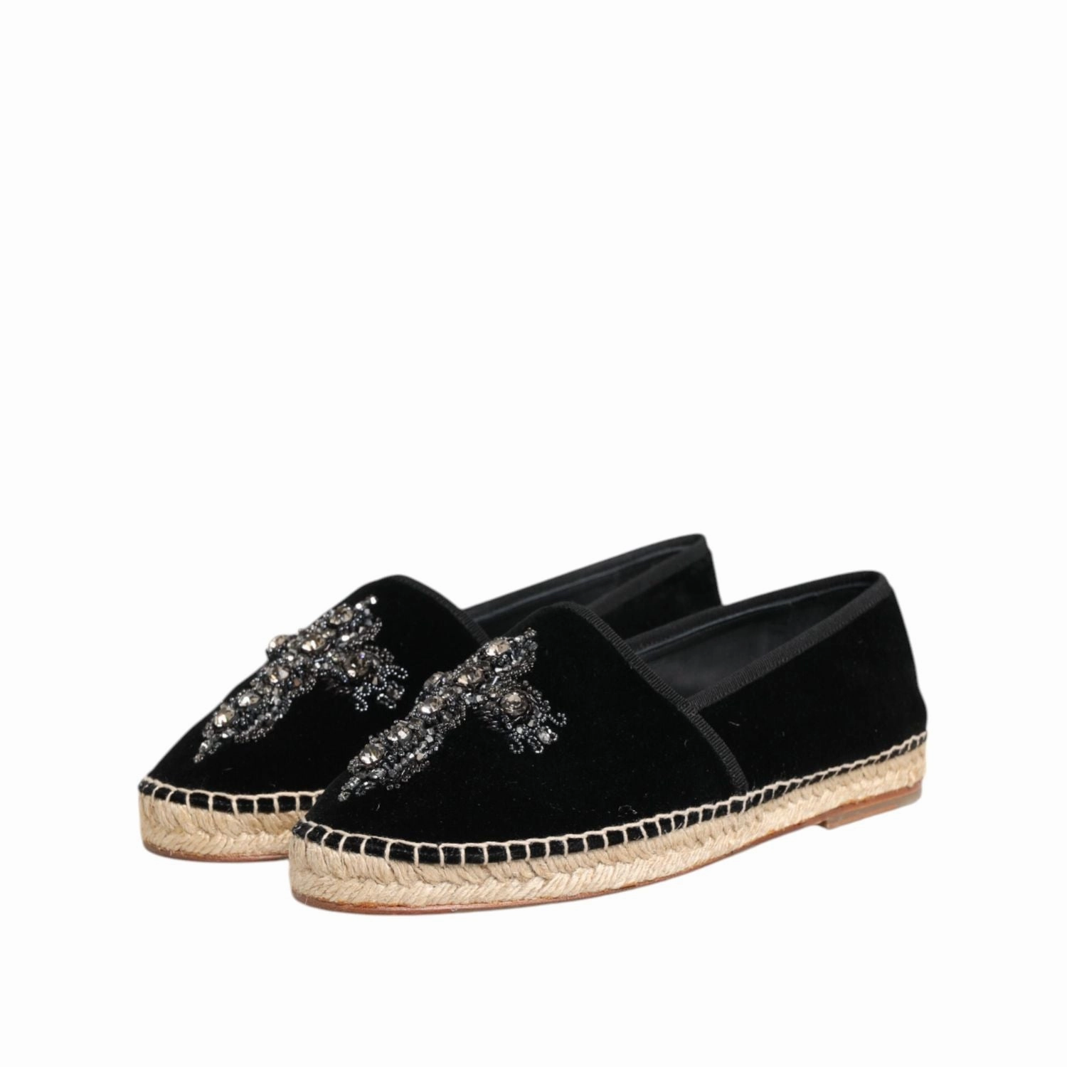 Dolce & Gabbana Black Cross Crystal Slip On Espadrille Shoes Espadrilles Karl