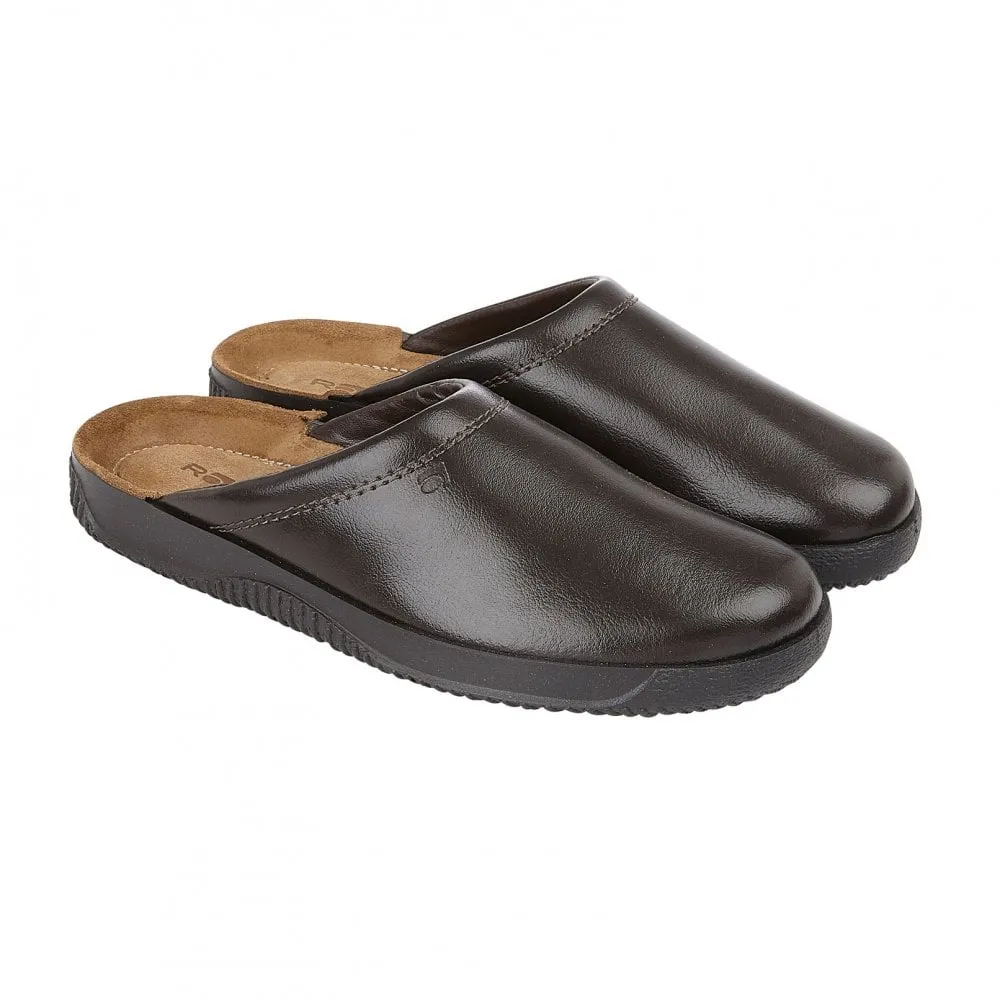 Monster Slippers Rohde Men's Backless Leather House Shoe Brown