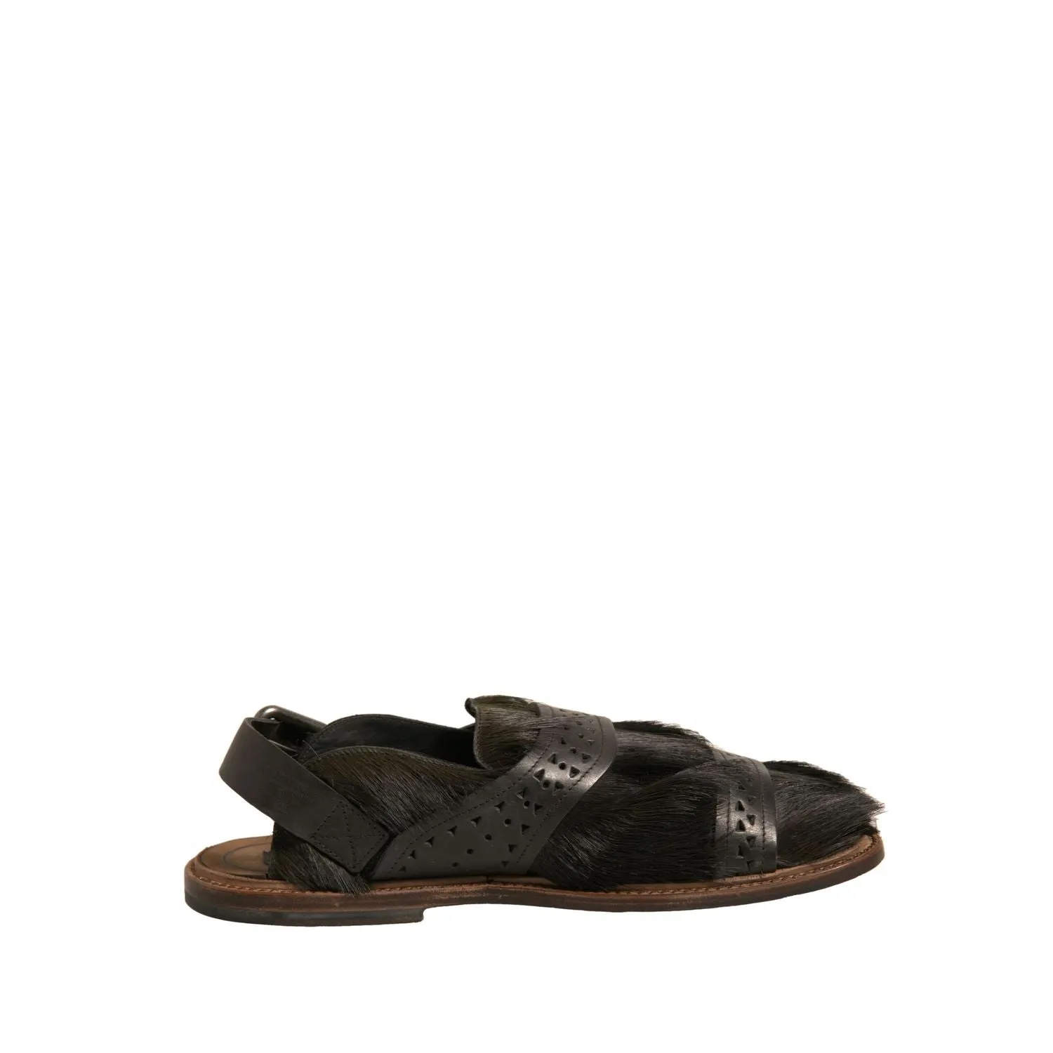 Shoes Flat Dolce & Gabbana Green Gazelle Hair Leather Flats Sandals Shoes