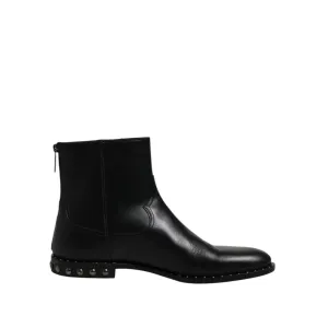 Dolce & Gabbana Black Leather Logo Ankle Boots Studded Shoes Most Comfortable Waterproof Boots For Walking All Day