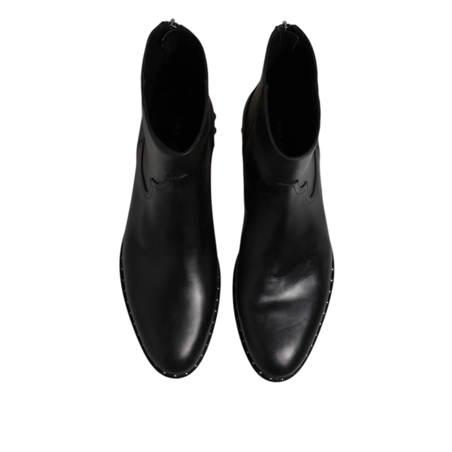 Dolce & Gabbana Black Leather Logo Ankle Boots Studded Shoes Silver Western Boots